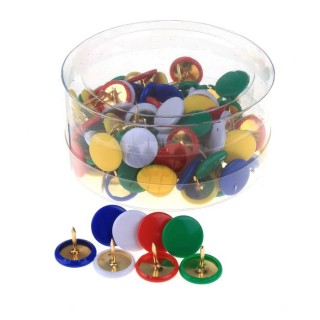 办公室按钮集，用彩色的塑料头，在一个塑料盒中/ Канцелярские кнопки в наборах, с цветной пластиковой головкой, в пластиковой коробке